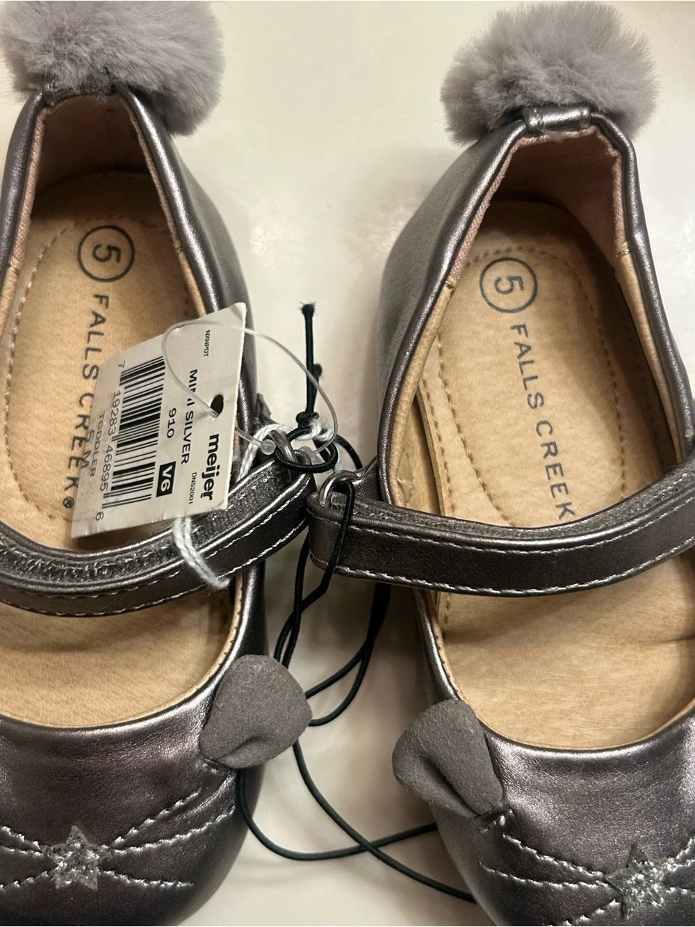NWT-Little Girls Falls Creek Silver Mary Jane With Kitten Face Dress Shoes